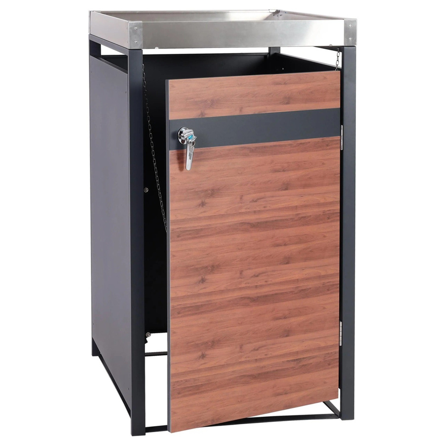 Mülltonnenverkleidung mit Pflanzkasten MCW-J82 von MCW in Anthrazit und Kirsche-Holzoptik Dunkelbraun, erweiterbar, B/T/H: 125 x 68 x 80 cm - Bild 2