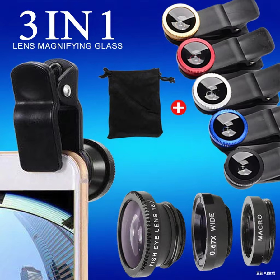 3-in-1 Kamera-Kit für dein Smartphone mit Weitwinkel-Zoom, Fisheye und Makroobjektiv in Schwarz, kompatibel mit iPhone 16, Xiaomi und Huawei - Bild 3