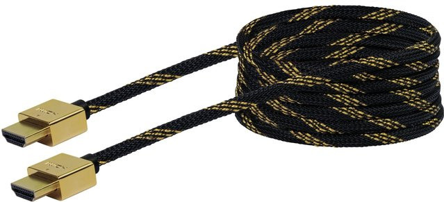 Schwaiger HDMI Slimline High-Speed Anschlusskabel in Schwarz und Gold, Länge: 2,5 m - Bild 1