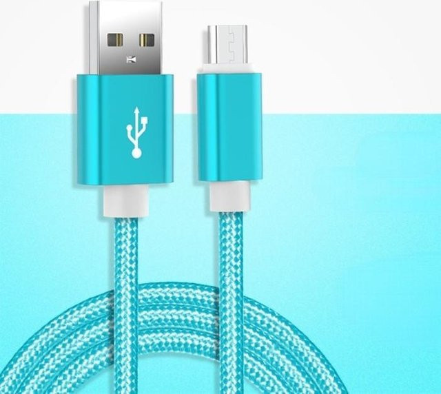 Langlebiges geflochtenes Nylon-Ladekabel für iPhone, USB-C und Micro-USB in Blau, Länge: 3 m - Bild 1