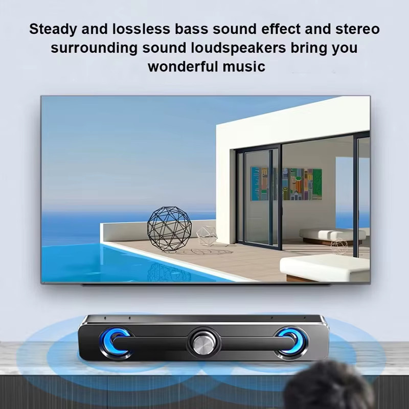 AyeBeau Tragbarer Subwoofer-Soundbar-Lautsprecher mit USB-Anschluss in Schwarz für Computer, PC und Laptop - Bild 4