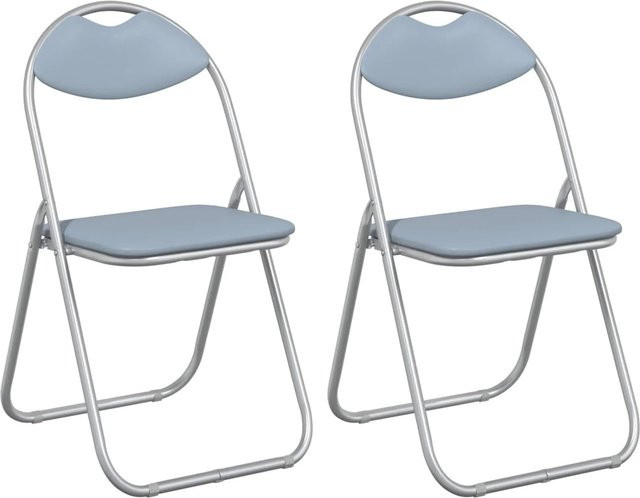 vidaXL Klappstühle 2er Set Grau aus Kunstleder mit Stahlgestell B: 48 cm, T: 43,5 cm, H: 81 cm - Bild 1