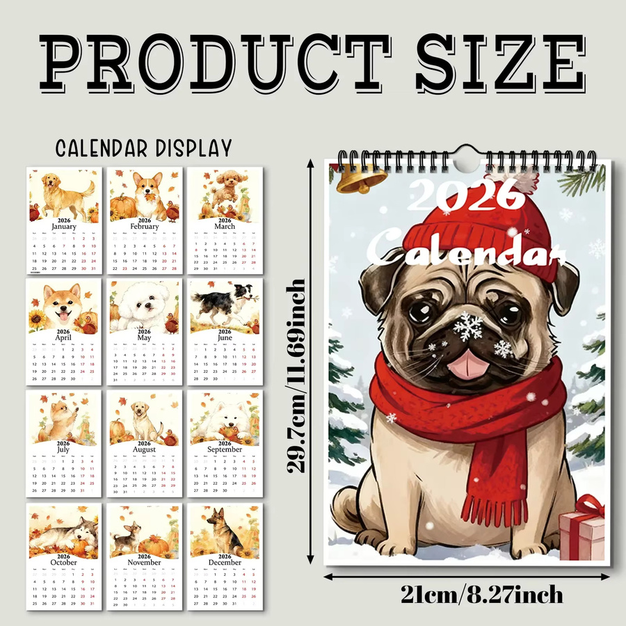 Mops-Themenkalender 2026 Wandkalender Multicolor für Haustierliebhaber - Bild 2