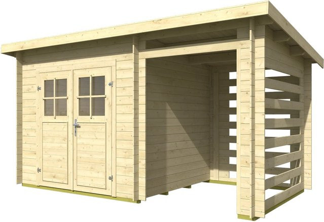 Lasita Gartenhaus Linz Blockhaus mit Kaminholzanbau in Natur, B/T/H: 422 x 242 x 213 cm, 19 mm Wandstärke - Bild 1