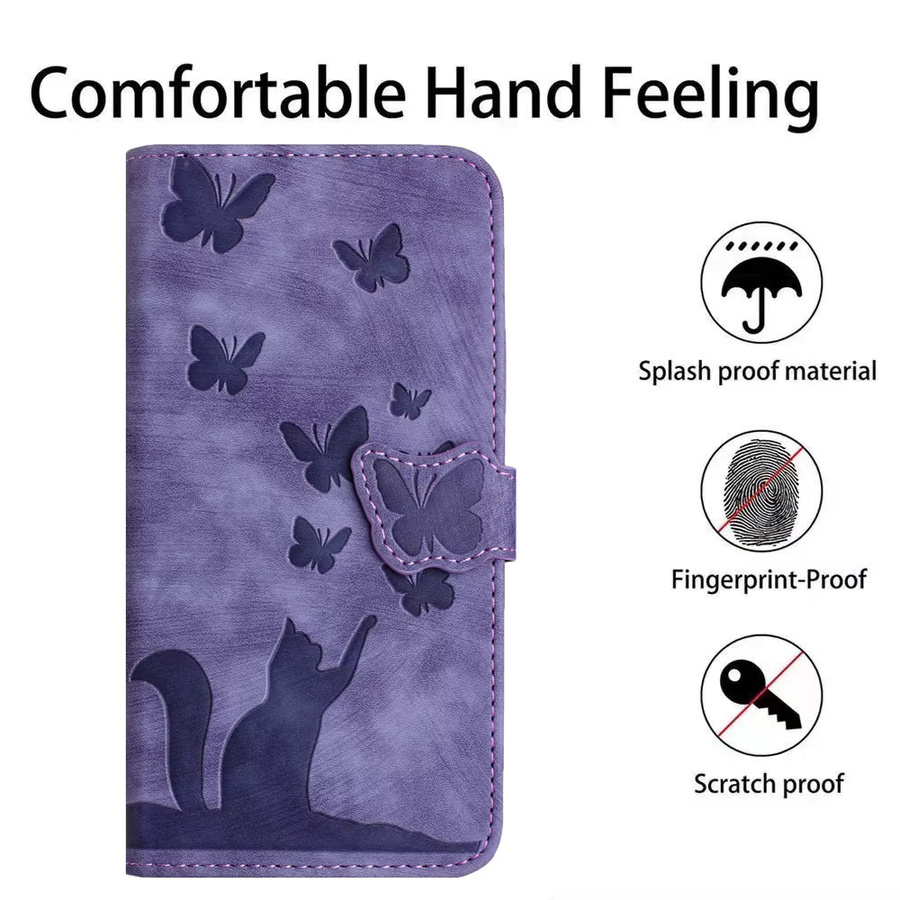 Schmetterling Katze Leder Handyhülle mit Brieftaschenfunktion und Standfunktion für Xiaomi und POCO Modelle in Rot und Lila - Bild 6