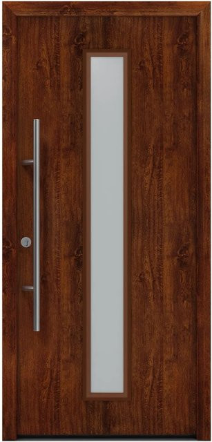 EcoStar Haustür Isopro Secur IPS 020S in Dark Oak mit Glaseinsatz, Farbe Braun, B/H: 110 x 210 cm, DIN Links, RC2 Sicherheit, Modernes Design - Bild 1