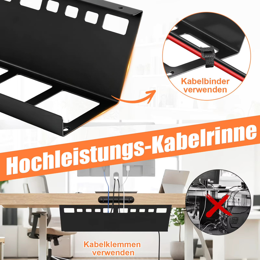 Kabelmanagement-Ablage aus robustem Stahl zur Untertischmontage in Schwarz mit Schraubbefestigung und Kabelbindern für deinen Büro-Computertisch - Bild 4