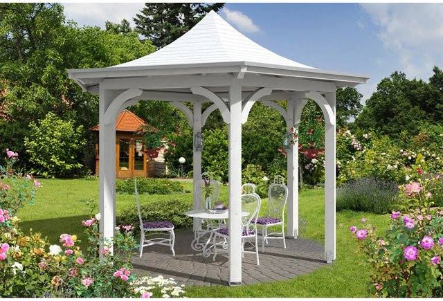 Skan Holz Pavillon Versailles aus weiß lackiertem Leimholz mit Zeltdach, B/H/T: 418 x 332 x 360 cm - Bild 1