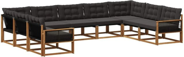 vidaXL Outdoor-Sofagarnitur aus massivem Akazienholz mit 9 Textilene-Kissen in Schwarz und Natur - Bild 1