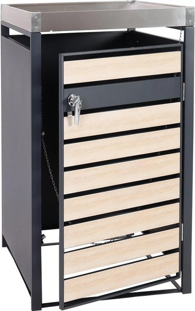 PROREGAL Mülltonnenbox für 1 Tonne mit Pflanzkasten in Anthrazit und Buche-Holzoptik, B/T/H: 125 x 68 x 80 cm - Bild 1