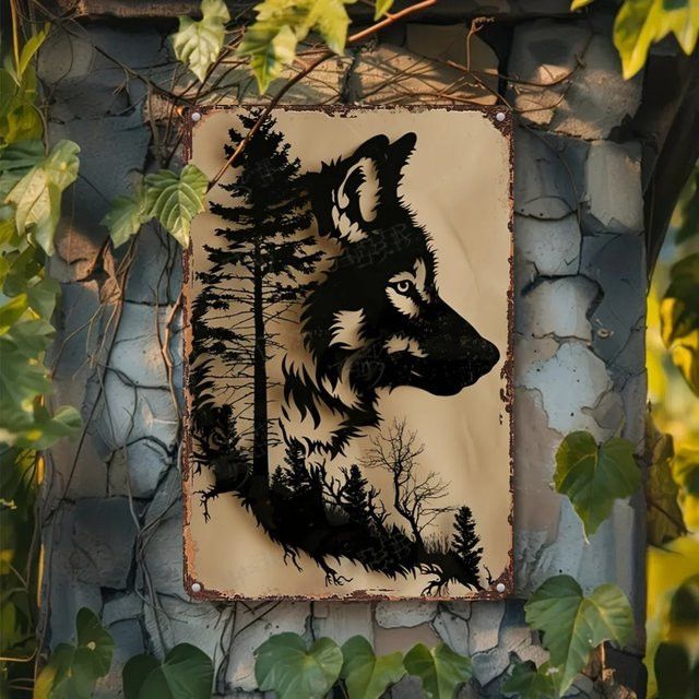 Iron Wolf Wandkunst Wolf Silhouette aus Eisen in Weiß für die Außendekoration - Bild 1