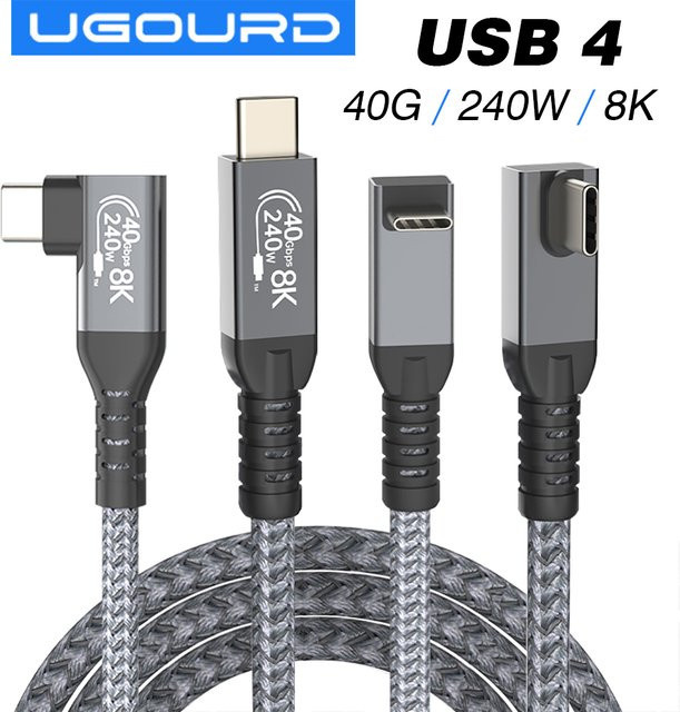 UGOURD Thunderbolt 4 Kabel mit 90 Grad Winkel USB4 Typ-C Datenübertragungskabel mit PD 240W und 40 Gbit/s für iPad, Laptop und SSD - Bild 1