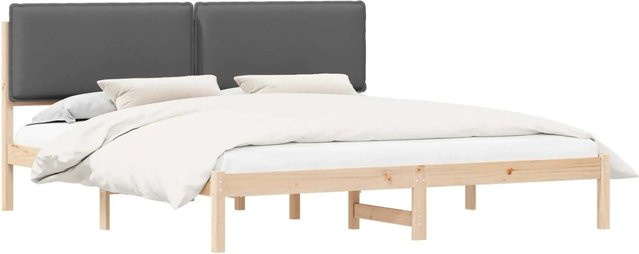 vidaXL Bettgestell mit gepolstertem Kopfteil aus Kiefernholz in Dunkelgrau, B/T/H: 180 x 200 x 84,5 cm - Bild 1