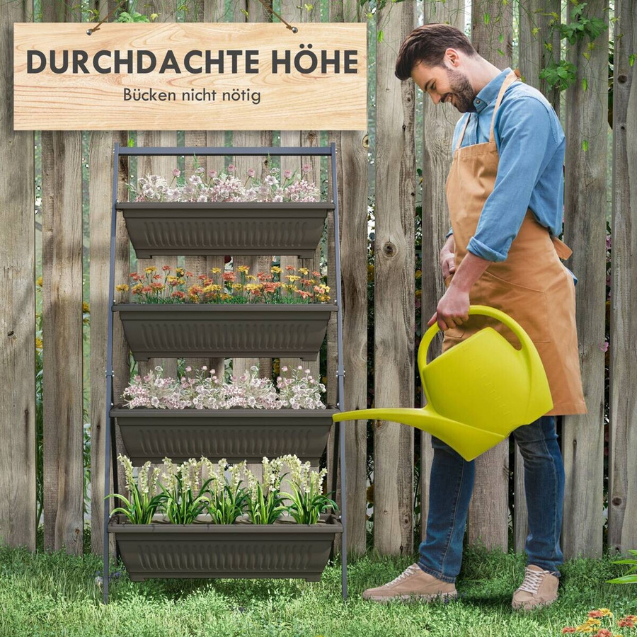 Outsunny Pflanzenständer aus Stahl und Kunststoff in Braun mit 4 Etagen, B/H/T: 79 x 162 x 76 cm - Bild 5