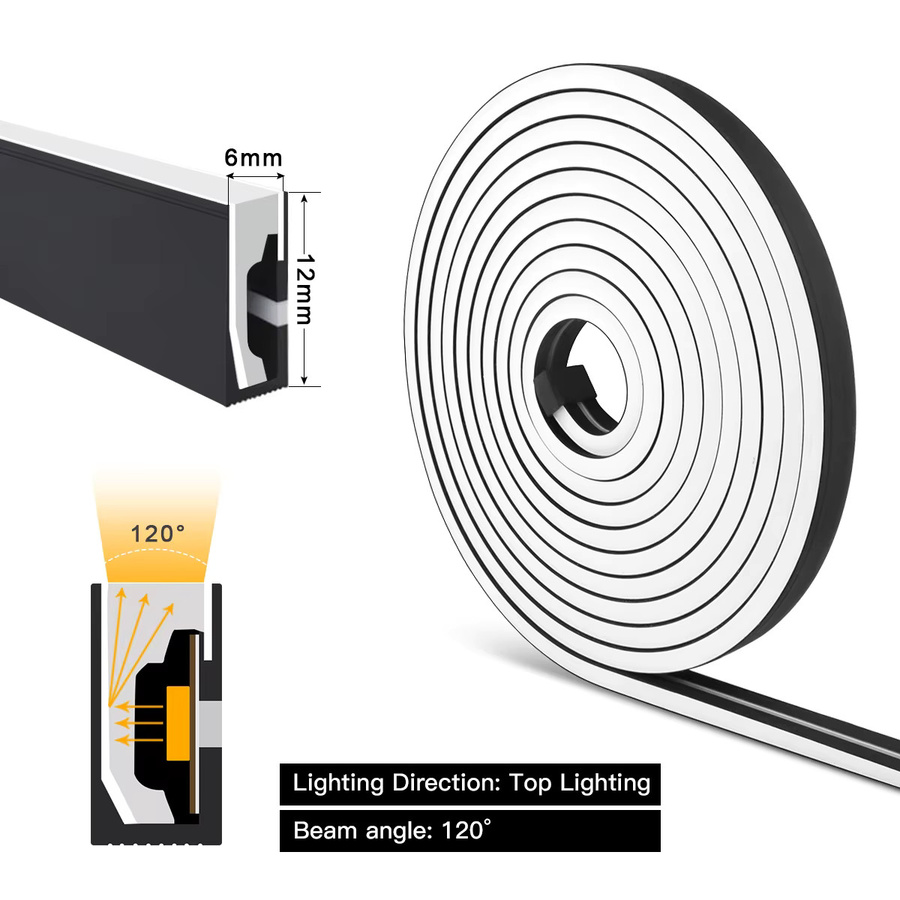 Lcamaw Neon Flex LED-Streifen aus Silikon in Schwarz mit warmweißem Licht und dimmbarer Touch-Steuerung inklusive Netzteil - Bild 4