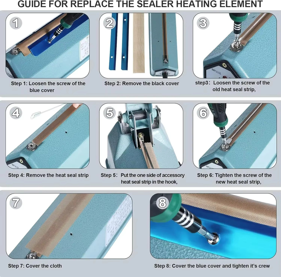 XMSJ 10-teiliges Ersatz-Reparaturset für Impulse Sealer mit Heißsiegelstreifen und Heizstreifen aus Metall - Bild 2