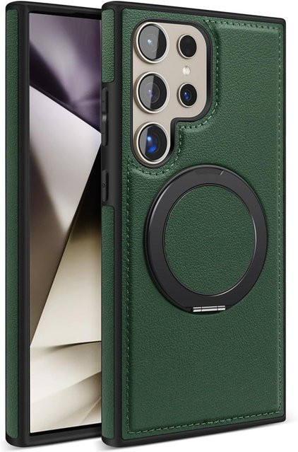 Fudusaidman Echtleder-Telefonhülle mit magnetischem rotierendem Metallständer für Samsung S24, S25 Ultra, S23 und S22 Ultra Plus - Bild 1