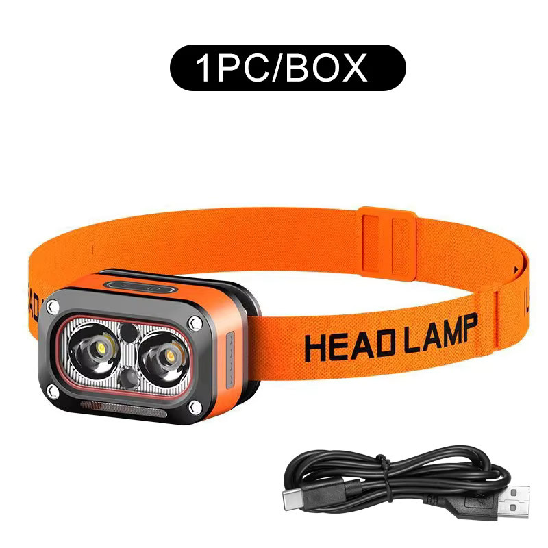 SSET Wiederaufladbare LED-Stirnlampe mit COB-Technik in Orange, ultraheller Scheinwerfer mit 5 Modi und verstellbarem Winkel für Sport und Camping - Bild 6