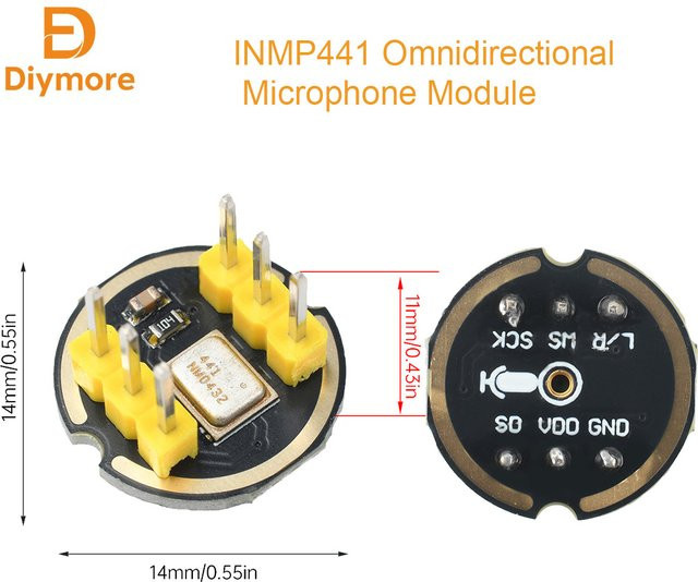 diymore INMP441 Mini Omnidirektionales MEMS Mikrofonmodul mit I2S-Schnittstelle für ESP32 und vorinstallierten Pins - Bild 1