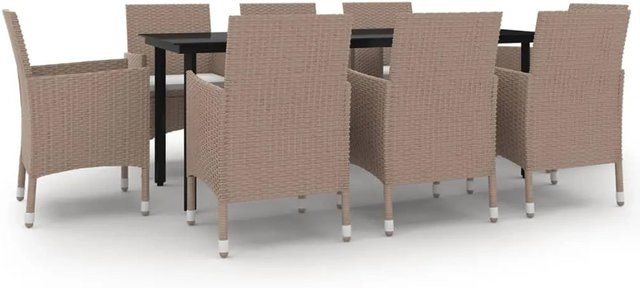 vidaXL 9-teilige Garten-Essgruppe aus Poly Rattan und Glas in Beige und Schwarz mit Auflagen - Bild 1