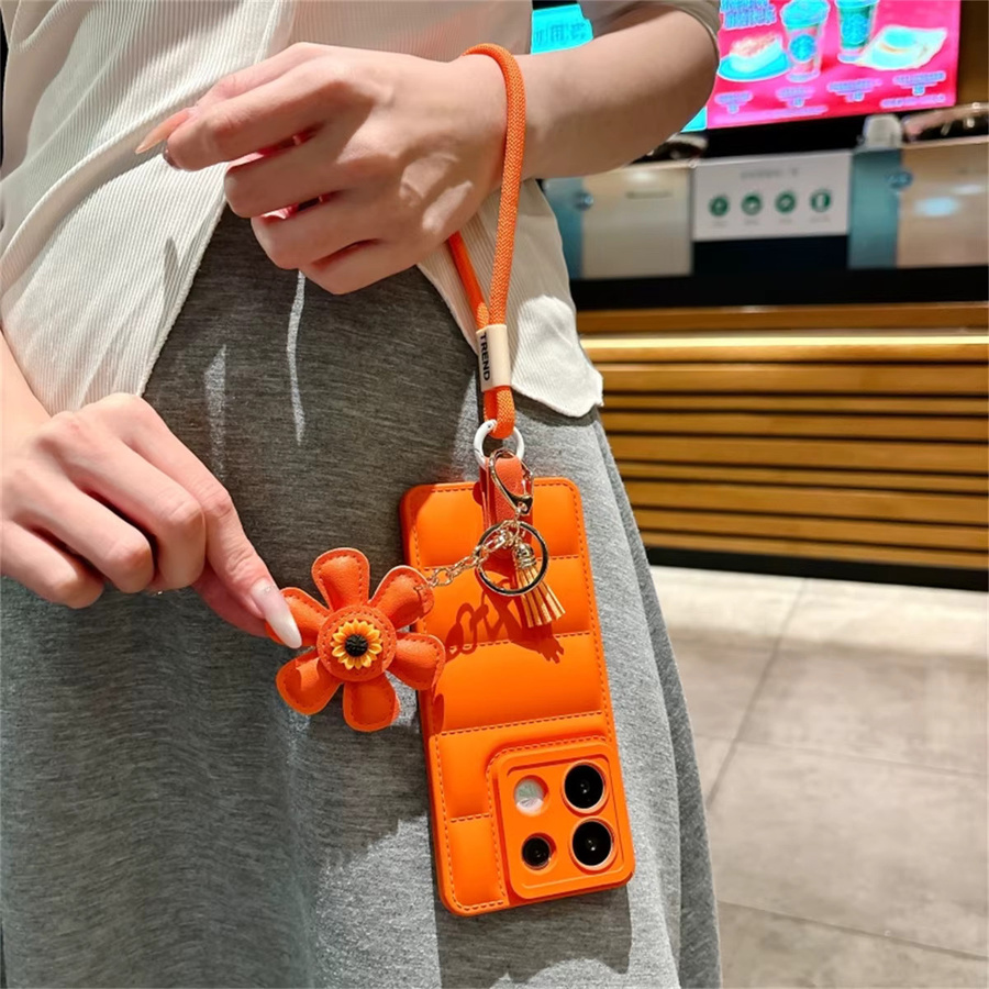 Luxuriöse weiche Daunenjacke Handyhülle mit Sonnenblumen-Handgelenkschlaufe für Xiaomi Redmi Note 14, 13, 12 Pro, Redmi 12, 14C, 13C in Pink - Bild 4