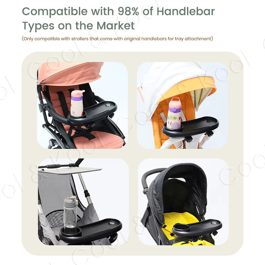 Kisslanding 3-in-1 Verstellbares Kinderwagen-Snacktablett mit Getränkehalter und Handyfach in Schwarz - Bild 4