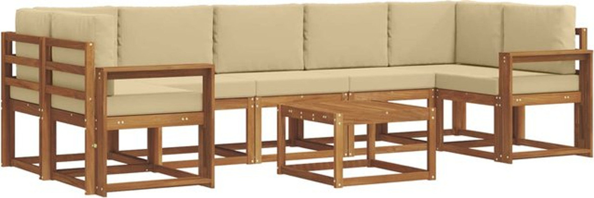vidaXL Outdoor-Sofagarnitur aus Akazie mit 8-teiligem Set und Kissen in Natur und Beige - Bild 1
