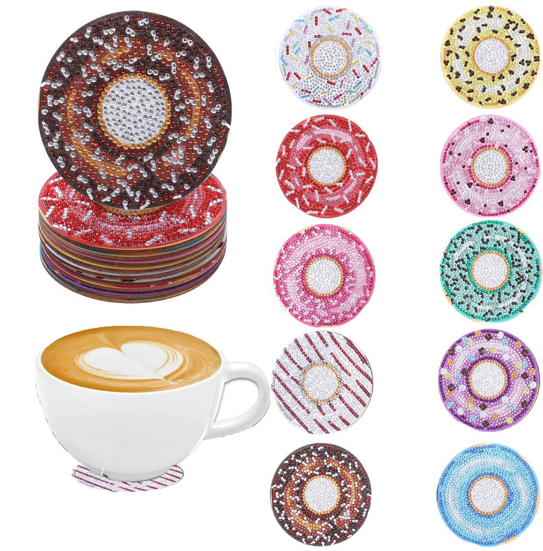 10-teiliges DIY-Diamant-Malerei-Kunstset mit Donut-Muster und Untersetzern in Mehrfarbig, Kristall-Strass-Mosaik aus Kunststoff - Bild 7