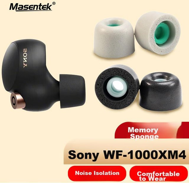 Masentek Ohrstöpsel aus Memory-Schaum für Sony WF-1000XM4/3 und XM5 Bluetooth-Kopfhörer, In-Ear-Silikon Zubehör, Schwarz, Größe Groß - Bild 1