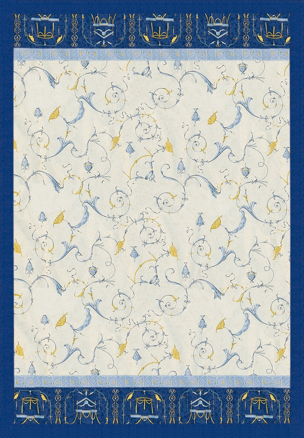 Bassetti Plaid OPLONTIS Decke mit floralem Muster in Blau, Gold und Weiß, Oeko-Tex Standard 100, waschbar bei 40 Grad - Bild 1