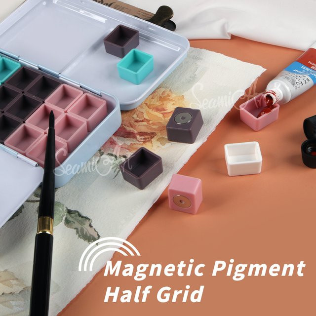 SeamiArt 50 Stück magnetische Halbfläschchen in vier Farben für Aquarellfarben in einer Blechdose - Bild 1