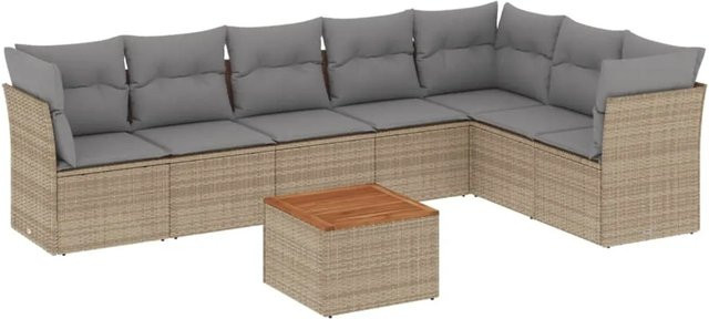 vidaXL 8-teilige Garten-Sofagarnitur aus Poly-Rattan und Akazienholz in Beige mit Kissen - Bild 1
