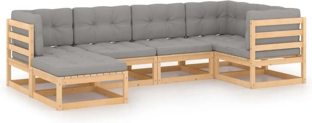 vidaXL 6-tlg Garten-Lounge-Set aus massivem Kiefernholz in L-Form mit grauen Kissen - Bild 1