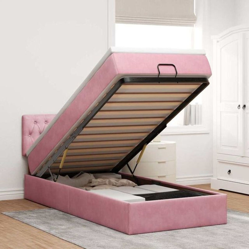 Vidaxl Ottoman Polsterbett mit Matratze und LED in Rosa aus Samt, B/T: 100 x 200 cm - Bild 1