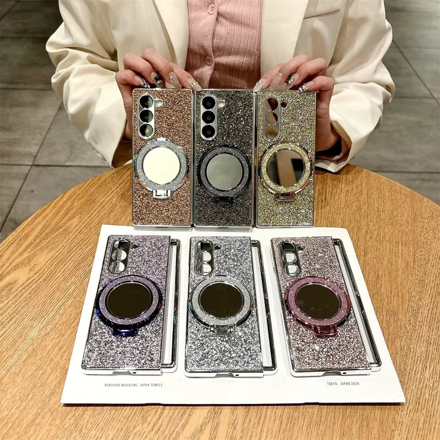 Glitzernde Magnet-Handyhülle mit Spiegel-Ständer für Samsung Galaxy Z Fold 7, 6, 5, 4 in Lila - Bild 5