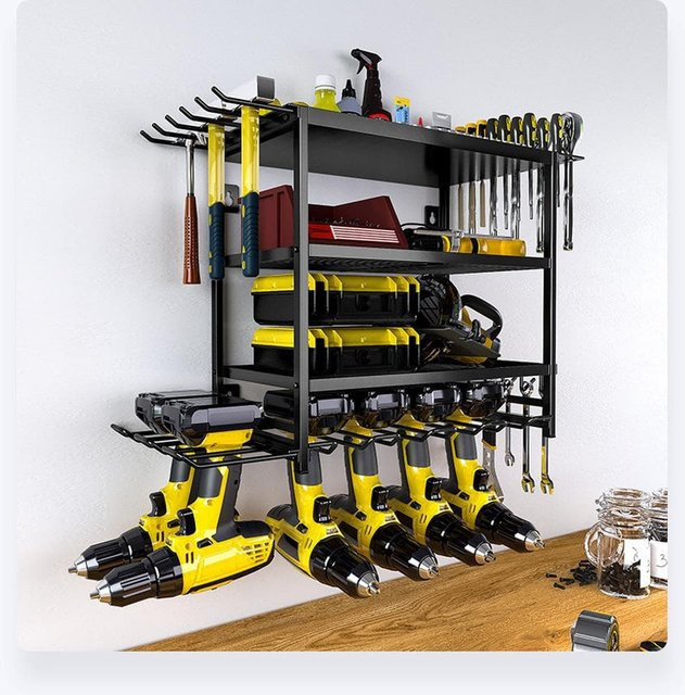 HiMISS Handwerkzeug-Organizer in Schwarz, wandmontierter Werkzeugschrank und Bohrmaschinenhalter für Werkstatt und Garage - Bild 1