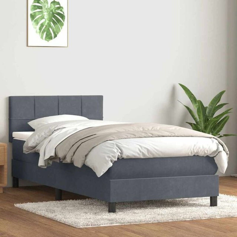 vidaxl Boxspringbett mit Matratze aus Samt in Dunkelgrau, B/T/H: 80 x 210 x 31 cm - Bild 1