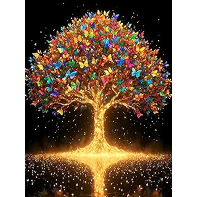 Huacan Diamantmalerei Bastelset mit Baum und Schmetterling in Multicolour, B/H: 20 x 30 cm - Bild 5