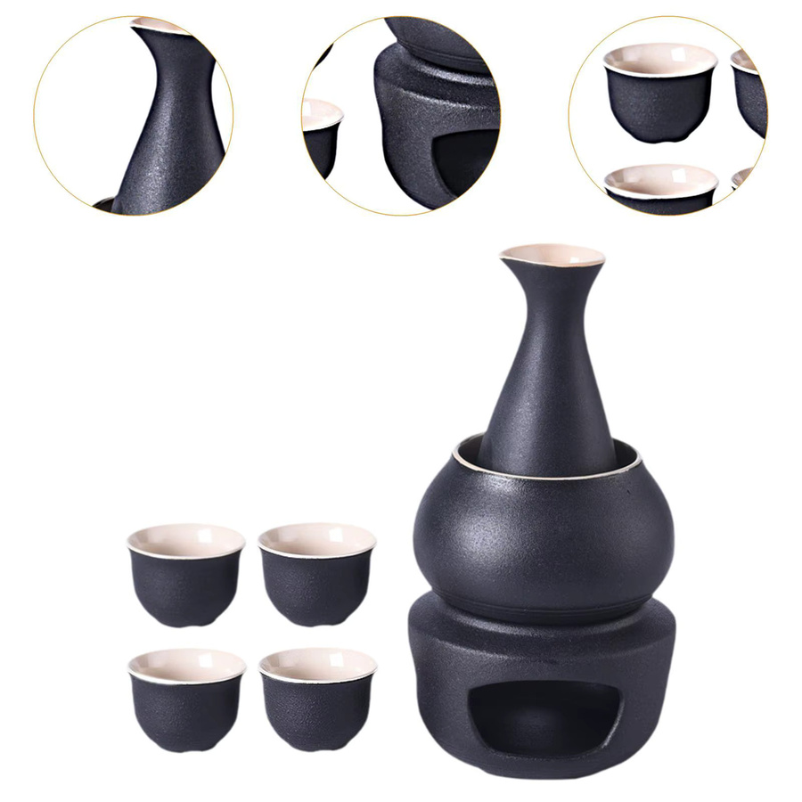 Kesoto Sake-Trinkset aus Keramik in Schwarz mit Krug, Tassen, Wärmer und Schale - Bild 4