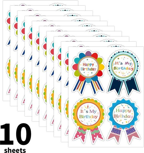 40 Stück Happy Birthday Aufkleber in bunt, medaillenförmige Etiketten zur Dekoration für Geburtstagsparty, Kuchenbacken und Süßigkeitenverpackungen - Bild 1