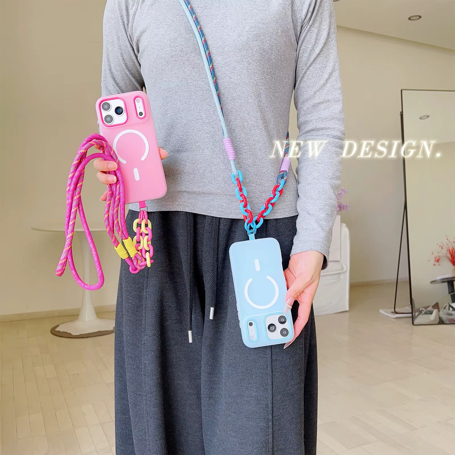 LS 2-in-1 Candy Color Magnetische Schutzhülle mit Lanyard für iPhone 17 Pro Max und 16 Pro Max in Pink, Stoßfeste TPU+PC Hülle - Bild 1