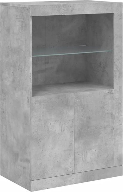 vidaXL Beistellschrank mit LED-Beleuchtung und Glas in Betongrau, modern mit Regalfächern und Türen - Bild 1
