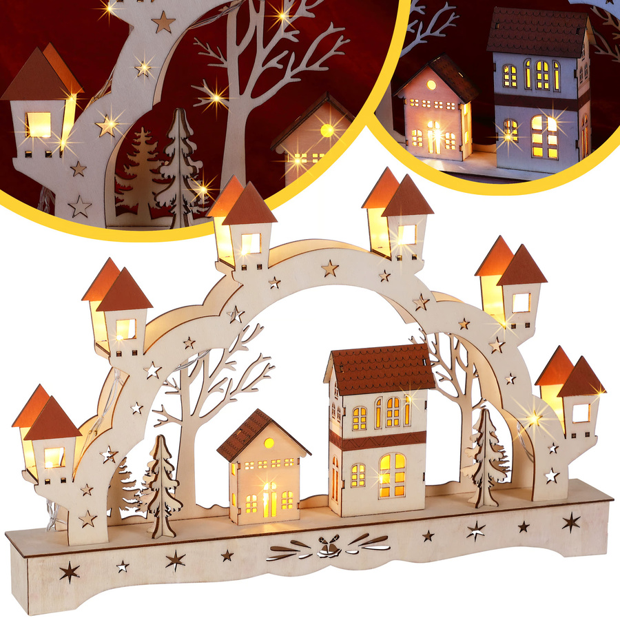 Monzana Schwibbogen Winterdorf aus Holz in Braun für Advent und Weihnachten - Bild 3