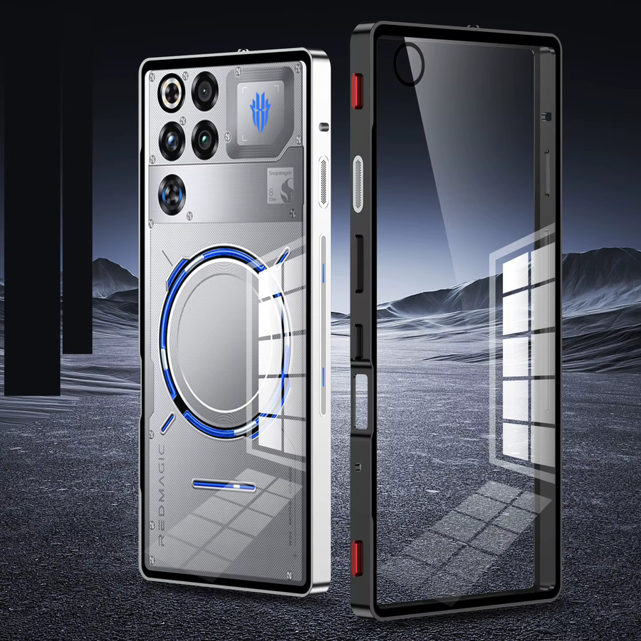 Magnetische Metallrahmenhülle für Nubia Redmagic 11 Pro+, stoßfeste Funda-Coque mit Metall-Acryl-Rückseite, Schwarz - Bild 2