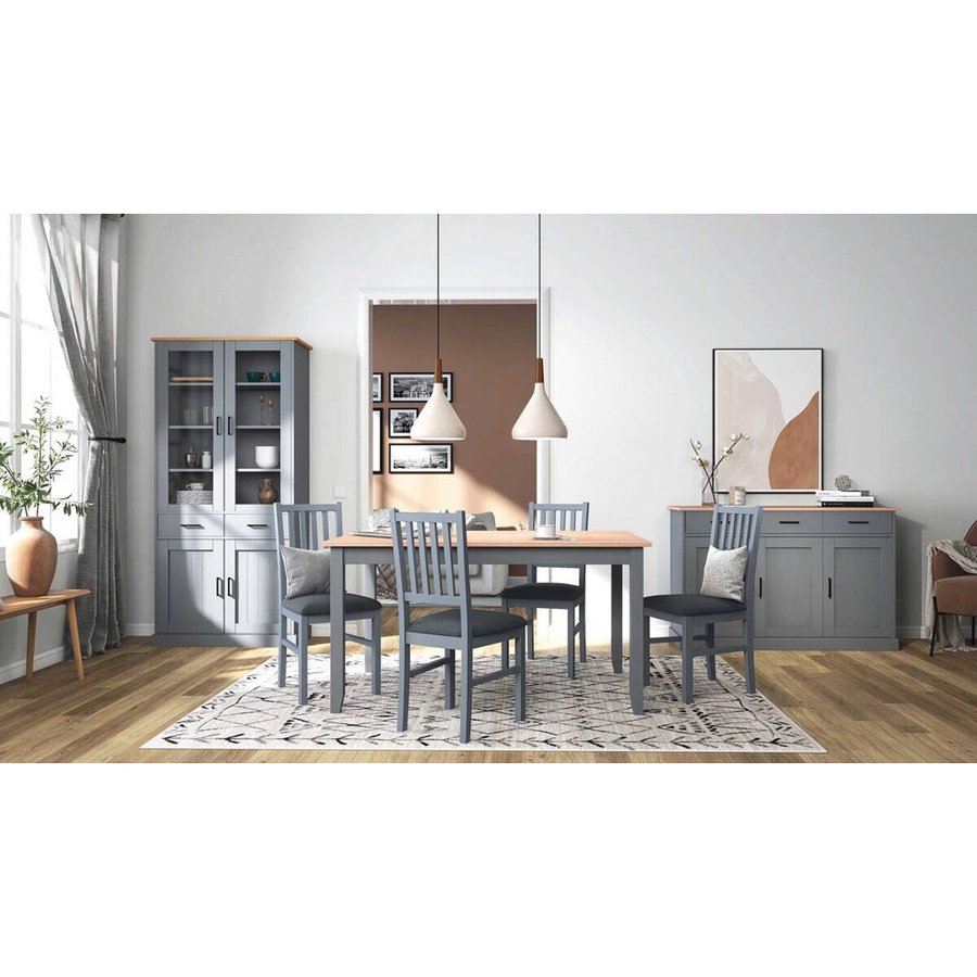 Vitrine Forenzo aus Massivholz in Grau lackiert im Landhausstil mit Türen und Schubladen, B/H/T: 38,4 x 190 x 90 cm - Bild 2
