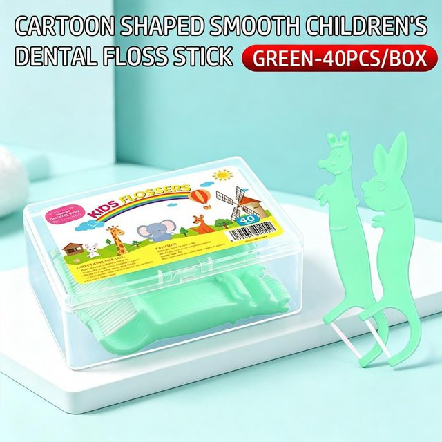 Binchi Outdoor Equipment Kinder Cartoon Zahnseide Stäbchen, 40 Stück, Grün - Bild 1