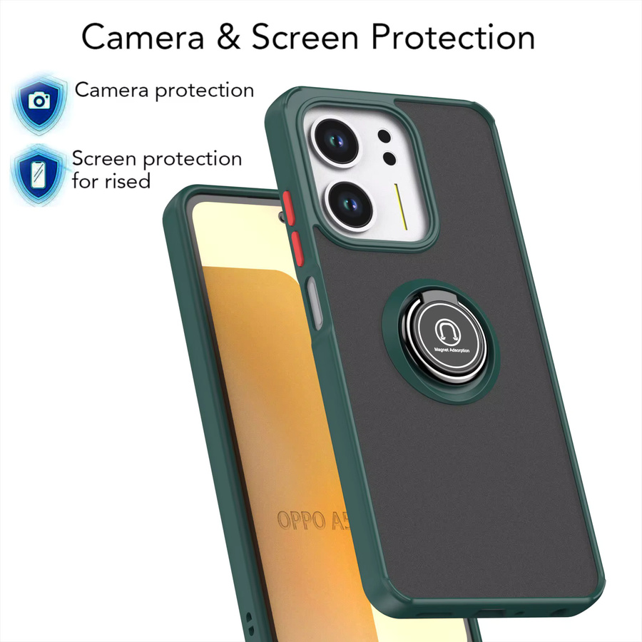 Stoßfeste Silikon-Handyhülle mit Metallring-Halter für Oppo A5X 4G 2025 CPH2725 in Schwarz und Grün - Bild 6