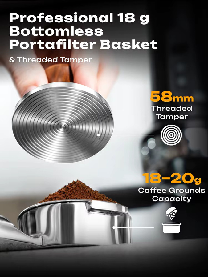 HiBREW H4C Max Tragbare Kaffeemaschine mit kabelloser Heizfunktion und 58-mm-Bodenlosem Siebträgerständer für Zuhause, Büro und Camping - Bild 4