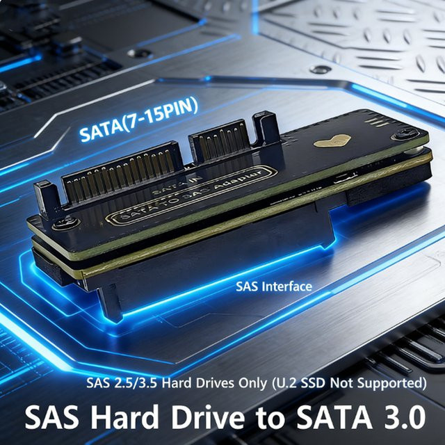 T.F.SKYWINDINTL SATA3.0 zu SAS Festplattenadapterkarte 6 Gbit/s, 22-poliger SATA-Stecker auf 29-polige SAS-Buchse, Erweiterungskarte für 2,5 und 3,5 Zoll Festplatten, Schwarz - Bild 1