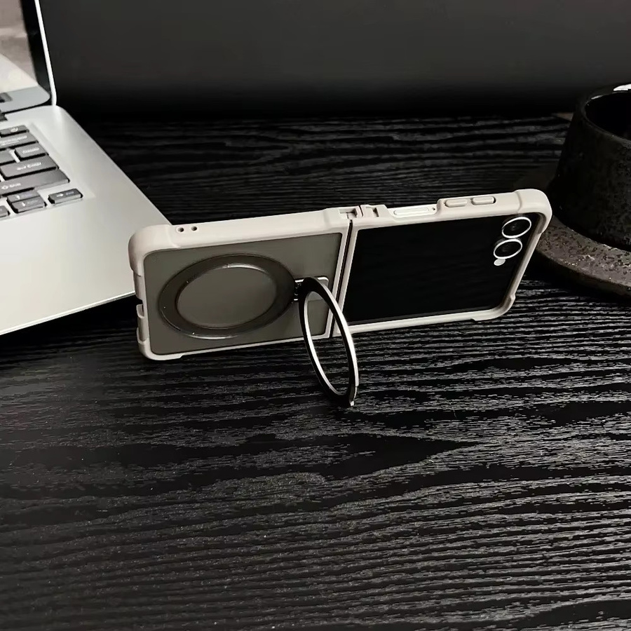 Stoßfeste magnetische Airbag Handyhülle für Samsung Galaxy Z Flip6 in Transparent/Grau mit matter Oberfläche - Bild 2